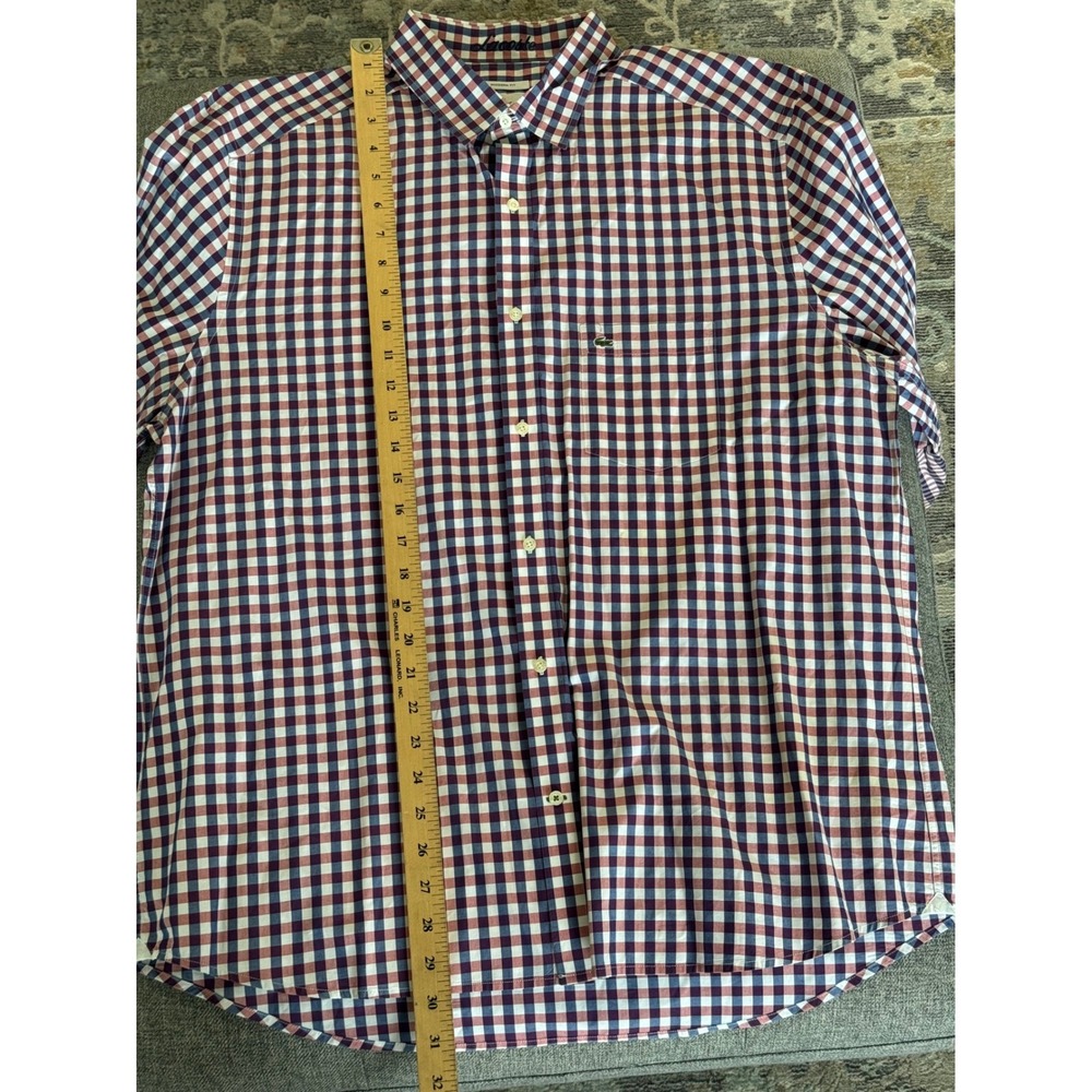 Lacoste Mens Modern Fit Gingham Check Button Down Shirt Red Navy White Size 44 - Picture 7 of 7